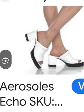 AEROSOLES White Chunky Block Heel Mule Sandals